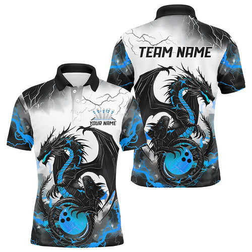 Black And Blue Thunder Lightning Custom Dragon Bowling Shirts For Men, Bowling League Shirts IPHW7062