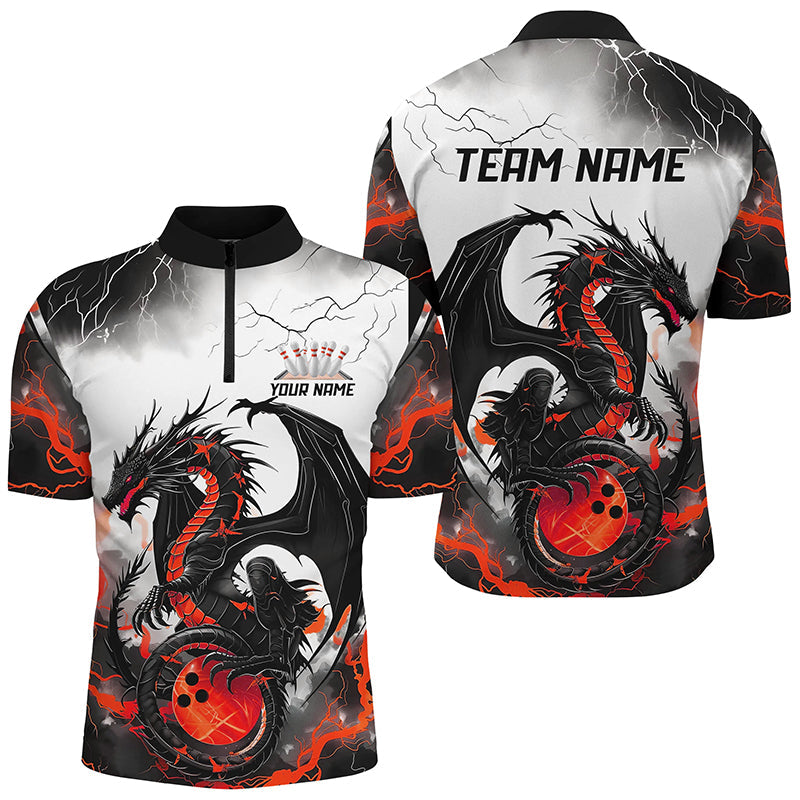 Black And Red Thunder Lightning Custom Dragon Bowling Shirts For Men, Bowling League Shirts IPHW7063