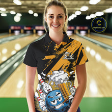 Load image into Gallery viewer, Custom Funny Cool Bowling Ball Bowling And Beer Women Polo Shirts, Grunge Bowling Uniform IPHW9611