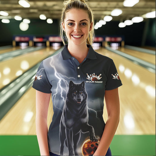 Custom Thunder Lightning Wolf Bowling Polo Shirts For Women, Wolf Bowling Jerseys IPHW8307