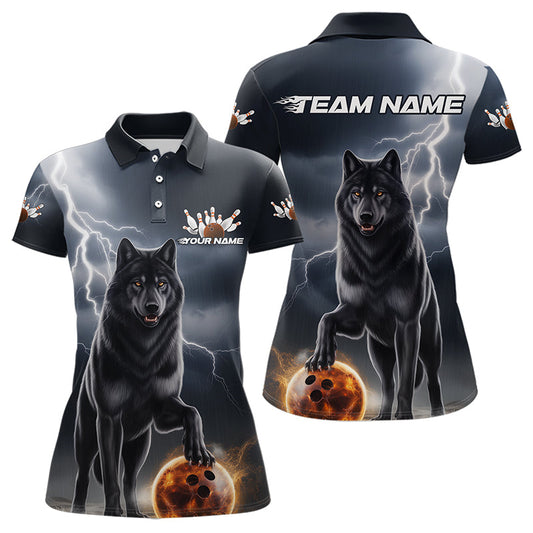Custom Thunder Lightning Wolf Bowling Polo Shirts For Women, Wolf Bowling Jerseys IPHW8307