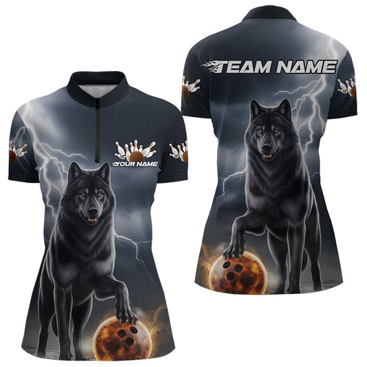 Custom Thunder Lightning Wolf Bowling Quarter-Zip Shirts For Women, Wolf Bowling Jerseys IPHW8307