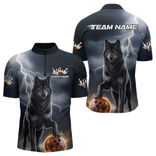 Custom Thunder Lightning Wolf Bowling Quarter-Zip Shirts For Men, Wolf Bowling Jerseys IPHW8307