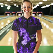 Load image into Gallery viewer, Custom Black And Purple Flame Eagle Bowling Women Quarter-Zip Shirts, Bowling League Shirt IPHW8790
