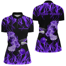 Load image into Gallery viewer, Custom Black And Purple Flame Eagle Bowling Women Quarter-Zip Shirts, Bowling League Shirt IPHW8790
