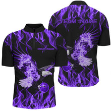 Load image into Gallery viewer, Custom Black And Purple Flame Eagle Bowling Team Men Quarter-Zip Shirts, Eagle Bowling League Shirt IPHW8790