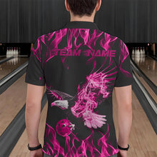 Load image into Gallery viewer, Custom Black And Pink Flame Eagle Bowling Team Men Polo Shirts, Eagle Bowling League Shirt IPHW8791