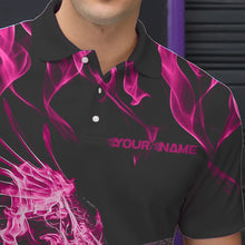 Load image into Gallery viewer, Custom Black And Pink Flame Eagle Bowling Team Men Polo Shirts, Eagle Bowling League Shirt IPHW8791