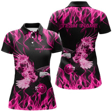 Load image into Gallery viewer, Custom Black And Pink Flame Eagle Bowling Team Women Polo Shirt, Eagle Bowling League Shirt IPHW8791