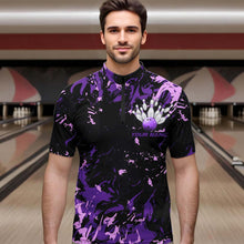 Load image into Gallery viewer, Black, Purple And Pink Custom Bowling Team Men Quarter-Zip Shirts, Bowling Ball And Pin Jerseys IPHW8796
