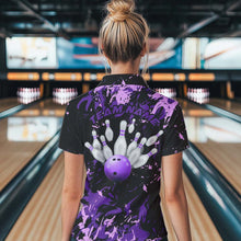 Load image into Gallery viewer, Black, Purple And Pink Custom Bowling Women Quarter-Zip Shirts, Bowling Ball And Pin Jersey IPHW8796