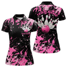 Load image into Gallery viewer, Black And Pink Custom Bowling Team Women Polo Shirts, Bowling Ball And Pin Bowling Jerseys IPHW8798