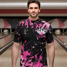 Load image into Gallery viewer, Black And Pink Custom Bowling Team Men Quarter-Zip Shirts, Bowling Ball And Pin Bowling Jerseys IPHW8798