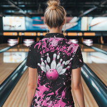 Load image into Gallery viewer, Black And Pink Custom Bowling Women Quarter-Zip Shirts, Bowling Ball And Pin Bowling Jersey IPHW8798