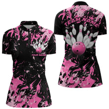 Load image into Gallery viewer, Black And Pink Custom Bowling Women Quarter-Zip Shirts, Bowling Ball And Pin Bowling Jersey IPHW8798