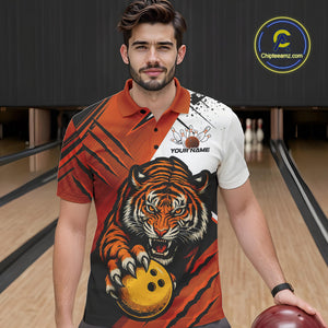 Custom Tiger Bowling Team Polo Shirts For Men, Tiger Claw Bowling Jerseys IPHW9026