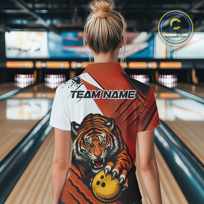 Custom Tiger Bowling Team Polo Shirts For Women, Tiger Claw Bowling Jerseys IPHW9026