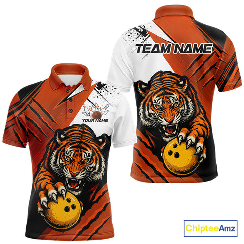 Custom Tiger Bowling Team Polo Shirts For Men, Tiger Claw Bowling Jerseys IPHW9026