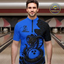 Load image into Gallery viewer, Custom Black And Blue Cobra Snake Bowling Men Quarter-Zip Shirts Team Uniform Bowling Pattern IPHW9031