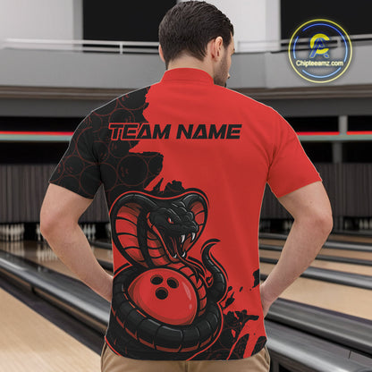 Custom Black And Red Cobra Snake Bowling Men Quarter-Zip Shirts Team Uniform Bowling Pattern IPHW9032