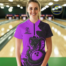 Load image into Gallery viewer, Custom Black And Purple Cobra Snake Bowling Women Quarter-Zip Shirts Team Uniform IPHW9033