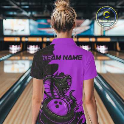 Custom Black And Purple Cobra Snake Bowling Women Quarter-Zip Shirts Team Uniform IPHW9033