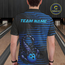 Load image into Gallery viewer, Custom Black And Blue Scorpion Bowling Team Polo Shirts For Men, Bowling League Shirt IPHW9034
