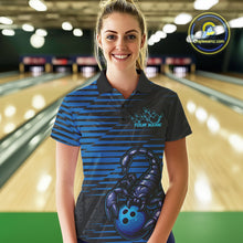 Load image into Gallery viewer, Custom Black And Blue Scorpion Bowling Team Polo Shirts For Women, Bowling League Shirt IPHW9034