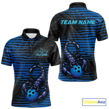 Load image into Gallery viewer, Custom Black And Blue Scorpion Bowling Team Polo Shirts For Men, Bowling League Shirt IPHW9034