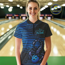 Load image into Gallery viewer, Custom Black And Blue Scorpion Bowling Team Women Quarter-Zip Shirt, Bowling League Shirt IPHW9034