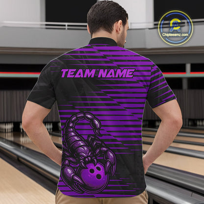 Custom Black And Purple Scorpion Bowling Team Quarter-Zip Shirts For Men, Bowling League Shirt IPHW9035