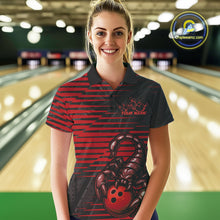 Load image into Gallery viewer, Custom Black And Red Scorpion Bowling Team Polo Shirts For Women, Bowling League Shirt IPHW9036