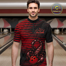 Load image into Gallery viewer, Custom Black And Red Scorpion Bowling Team Quarter-Zip Shirts For Men, Bowling League Shirt IPHW9036