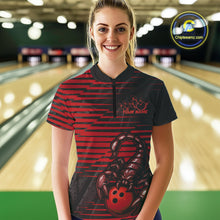 Load image into Gallery viewer, Custom Black And Red Scorpion Bowling Team Women Quarter-Zip Shirt, Bowling League Shirt IPHW9036