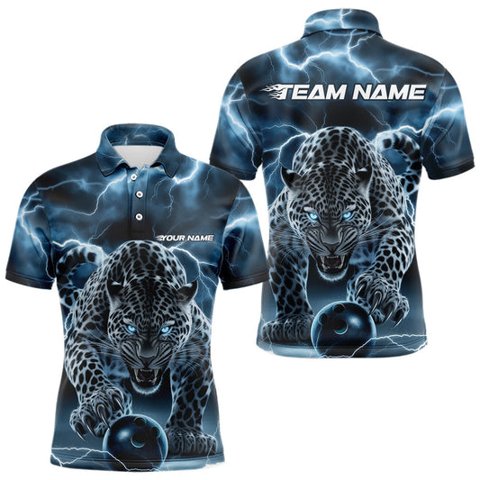 Blue Thunder Lightning Custom Leopard Bowling Polo Shirts For Men, Bowling League Shirt IPHW8318