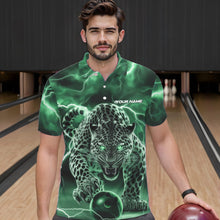 Load image into Gallery viewer, Green Thunder Lightning Custom Leopard Bowling Polo Shirts For Men, Bowling League Shirt IPHW8320