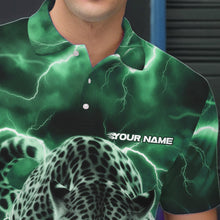 Load image into Gallery viewer, Green Thunder Lightning Custom Leopard Bowling Polo Shirts For Men, Bowling League Shirt IPHW8320