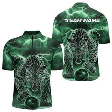 Load image into Gallery viewer, Green Thunder Lightning Custom Leopard Bowling Quarter-Zip Shirts For Men, Bowling League Shirt IPHW8320