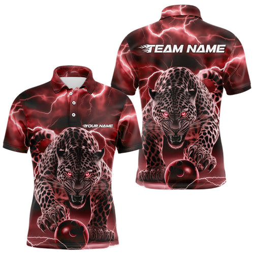 Red Thunder Lightning Custom Leopard Bowling Polo Shirts For Men, Bowling League Shirt IPHW8321