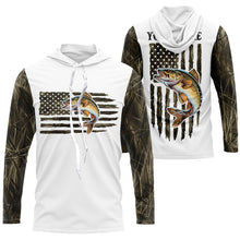 Load image into Gallery viewer, Personalized American Flag Walleye Long Sleeve Fishing Camo Shirts, Patriotic Walleye Fishing Jersey IPHW6038