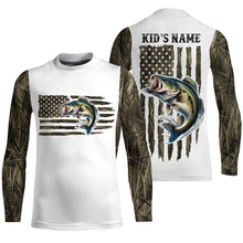 Load image into Gallery viewer, Personalized American Flag Bass Long Sleeve Fishing Camo Shirts, Patriotic Bass Fishing Jersey IPHW6039