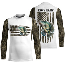 Load image into Gallery viewer, Personalized American Flag Crappie Long Sleeve Fishing Camo Shirts, Patriotic Crappie Fishing Jersey IPHW6040