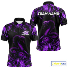 Load image into Gallery viewer, Custom Black And Purple Flame Cobra Snake Bowling Men Polo Shirts, Bowling League Shirt IPHW9041