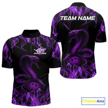 Load image into Gallery viewer, Custom Black And Purple Flame Cobra Snake Bowling Men Quarter-Zip Shirts, Bowling League Shirt IPHW9041