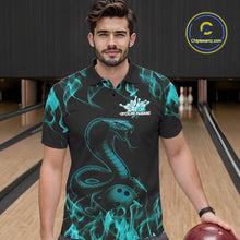 Load image into Gallery viewer, Custom Black And Blue Flame Cobra Snake Bowling Men Polo Shirts, Bowling League Shirt IPHW9042