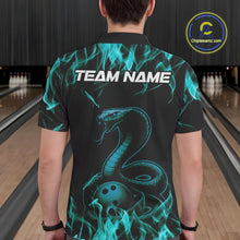 Load image into Gallery viewer, Custom Black And Blue Flame Cobra Snake Bowling Men Polo Shirts, Bowling League Shirt IPHW9042