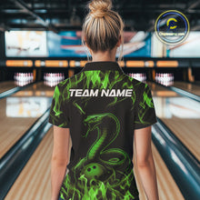 Load image into Gallery viewer, Custom Black And Green Flame Cobra Snake Bowling Women Polo Shirts, Bowling League Shirt IPHW9043