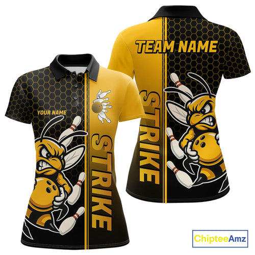 Custom Strike Bee Bowling Polo Shirts For Women, Bee Bowling Team Bowlers Outfit IPHW9047