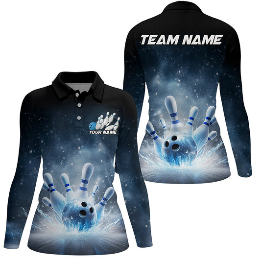 Custom Blue Icy Bowling Team Shirts For Women, Winter Feel Bowling Jersey Bowlers Outfit IPHW7894