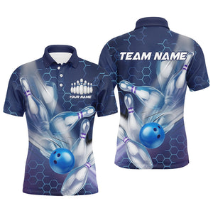 Custom Blue Striking Bowling Shirts For Men, Bowling League Shirts Bowling Team Jerseys IPHW7665